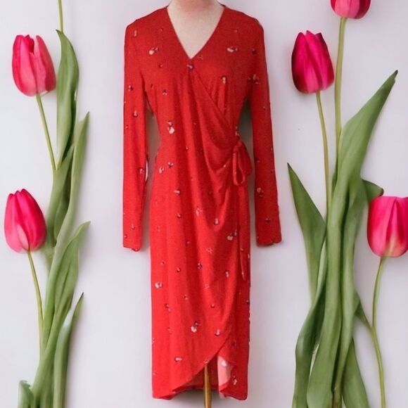 JOE FRESH NORDSTROM RACK NWT MEDIUM DRESS RED BLUE FLORAL - Picture 1 of 9